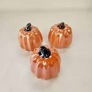 Set of 3 Ceramic Pumpkins Iridescent Thanksgiving Decor Fall Autumn Wedding